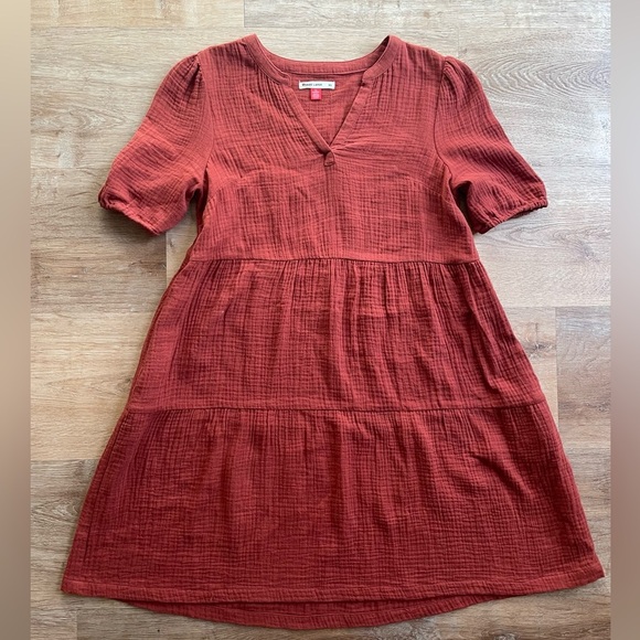 Marine Layer Dresses & Skirts - Marine Layer Rust Gauze Puff Sleeve Tiered Midi Dress Women’s XS Soft Cotton